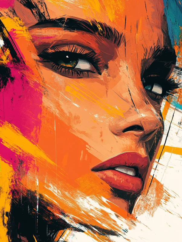 Stylized Portrait of a Woman - Digital Wall Art for Contemporary Interiors and Creative Spaces