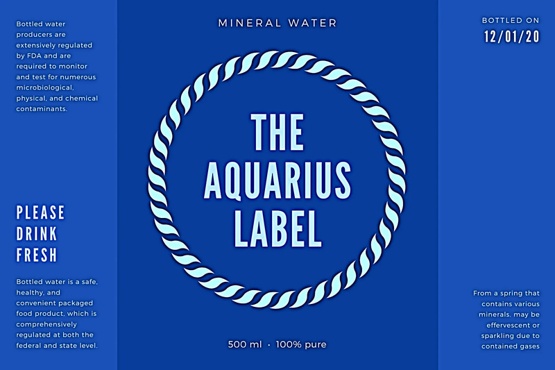 Cerulean Blue Water Bottle Label - Sleek Food & Drink Packaging Template for Commercial Branding