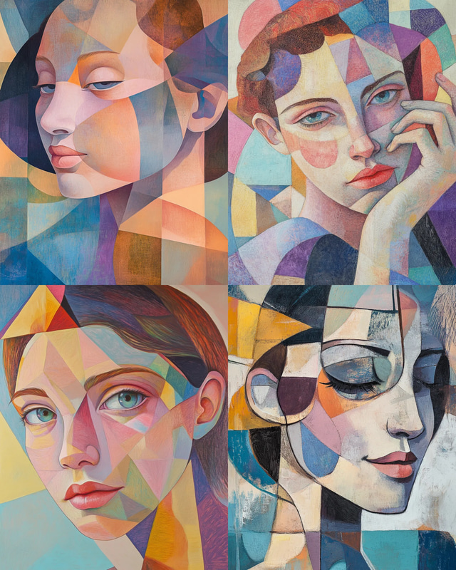 Overlapping Shapes Cubist Portrait of a Woman V2 - Modern Cubist Portrait Art for Creative Studios and Personal Collections
