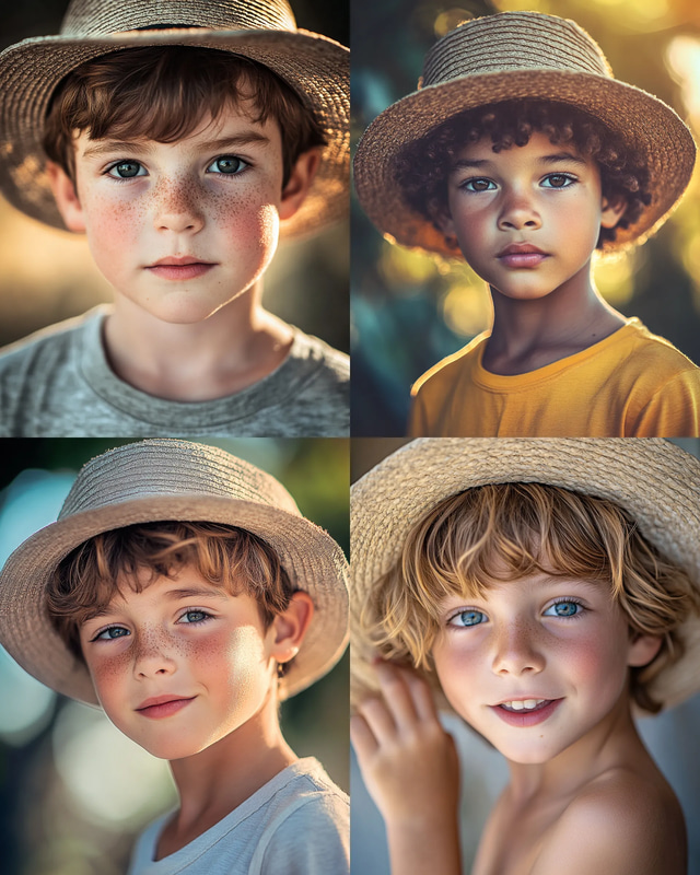 Realistic Portrait of a Young Boy with a Hat - Natural Look Ethereal Portrait Art for Timeless Personal and Professional Use