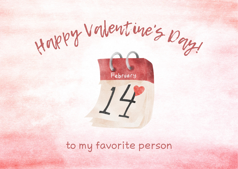 Red and Pink Watercolor Happy Valentine's Day Postcard - Romantic Artistic Greeting for Heartfelt Messages and Seasonal Celebrations