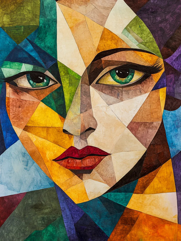 Earthy Cubist Portrait of a Woman with Intersections - Contemporary Cubist Portrait Art for Studio Creatives and Collectors