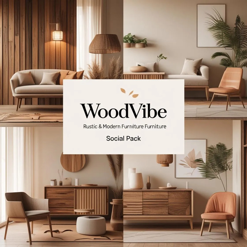 WoodVibe Rustic Modern Furniture Social Pack - Animated Social Media Templates for Stylish Brand Storytelling
