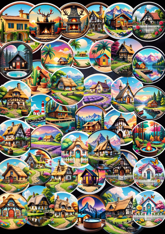 10 Nice Home Serene Sticker - Tranquil Castle & Cozy Hut Vinyl Nest for Creative Personal and Business Use