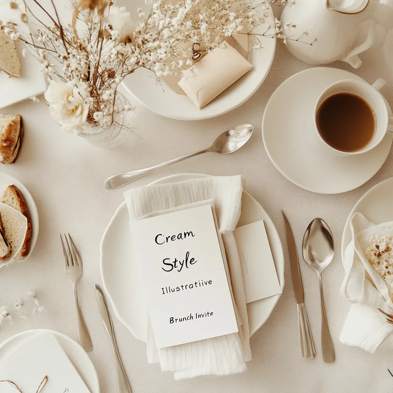 Cream Style Illustrative Brunch Invite - Charming Food Invitation for Elegant Gatherings and Memorable Celebrations