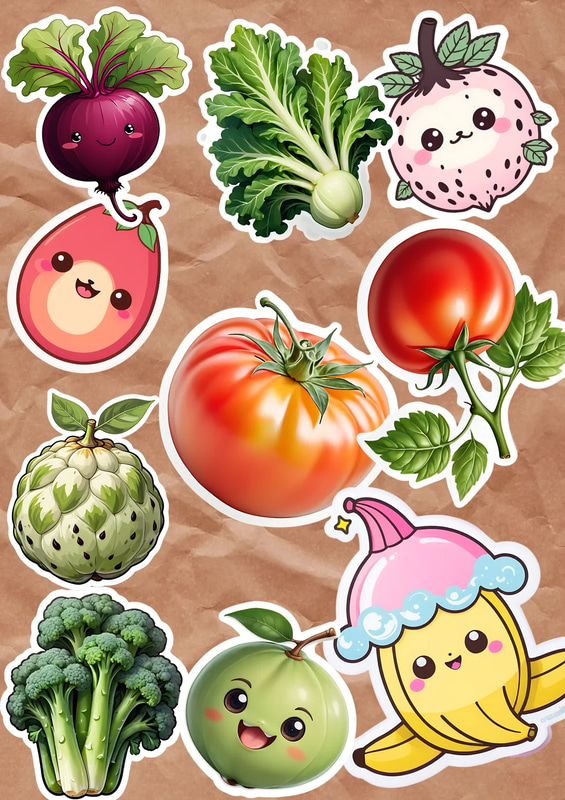10 Healthy Harvest Fruit & Veggie Pack - Vibrant Sticker Bundle for Creative and Wellness Projects