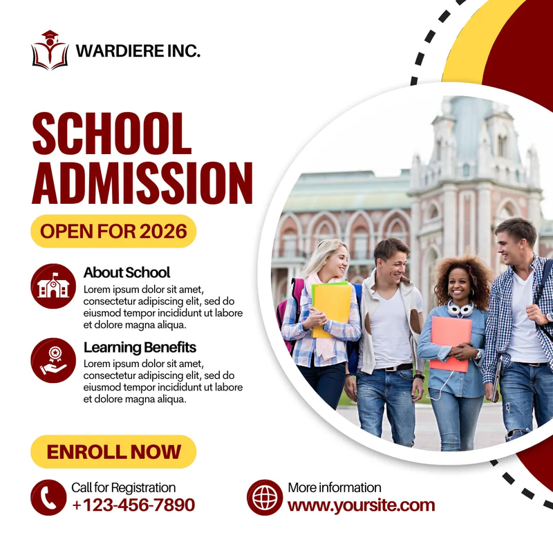 School Admission Post - Red & Yellow Instagram - Vibrant Educational Template for Engaging School Enrollment Campaigns