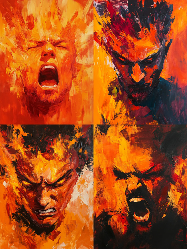 Fiery Red Expressionistic Portrait of a Man - Vibrant Expressionistic Portraits for Art Lovers and Creative Spaces