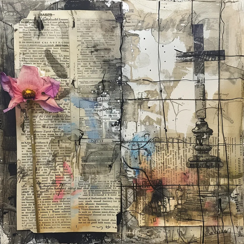 Book Page Abstract Mixed Media - Vibrant Collage and Mixed Media Abstraction for Contemporary Art Enthusiasts