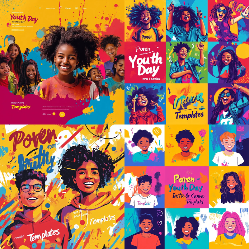 Poren Youth Day Insta & Canva Templates - Vibrant Multi-Platform Social Media Ads for Youth Engagement & Brand Impact