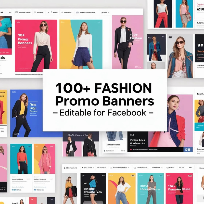 100+ Fashion Promo Banners Bundle - Editable BlueWave Ads Studio Facebook Templates for Stylish Brand Campaigns