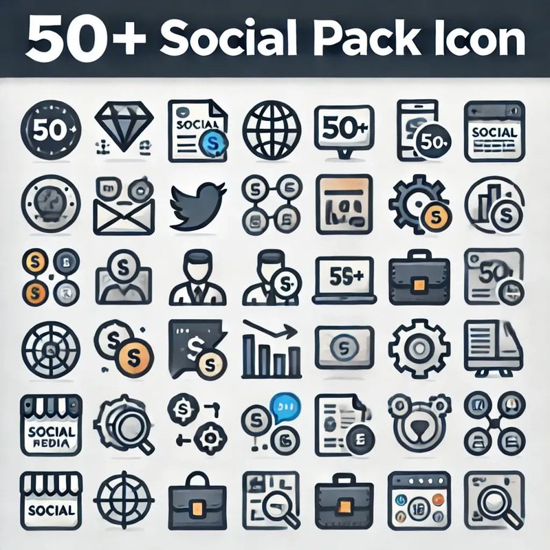 50+ Social Pack Icon - Clean Business & Finance Icon Set for Professional Branding and Marketing