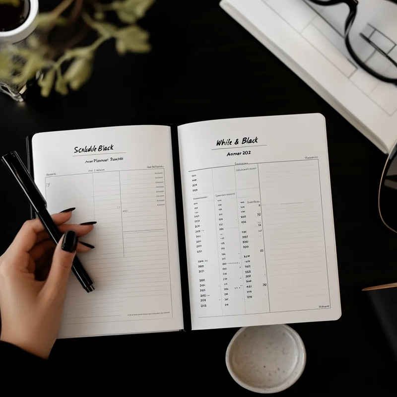 Sharp Schedule White & Black Annual Planner 2025 - Sleek Academic Organizer for Students and Professionals