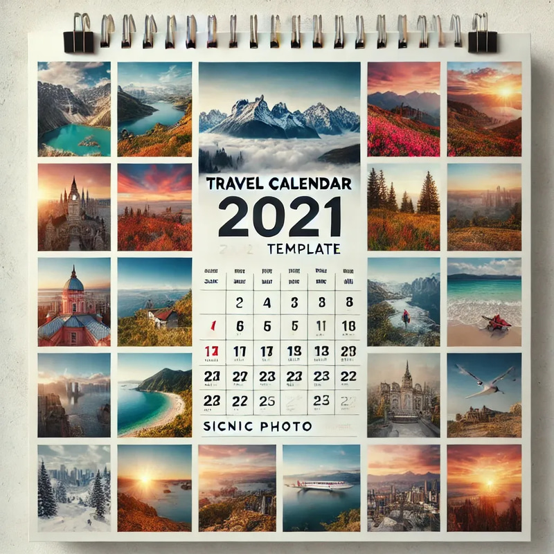 Travel Wall Calendar 2021 Template - Scenic Photo Layout - Elegant Travel-Themed Calendar Design for Personal and Business Planning