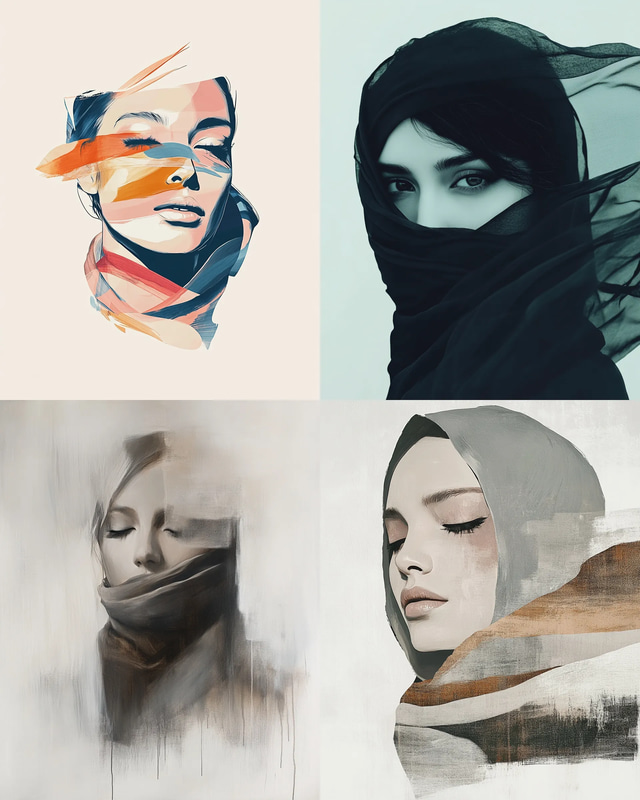 Muted Tone Minimalist Portrait of a Woman with a Scarf - Elegant Ethereal Portrait Art for Contemporary Decor and Creative Projects