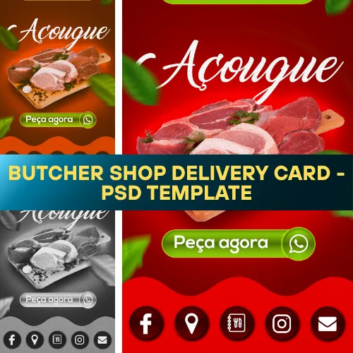 Butcher Shop Delivery Card PSD Template - Professional Business Card Design for Local Butchers and Delivery Services