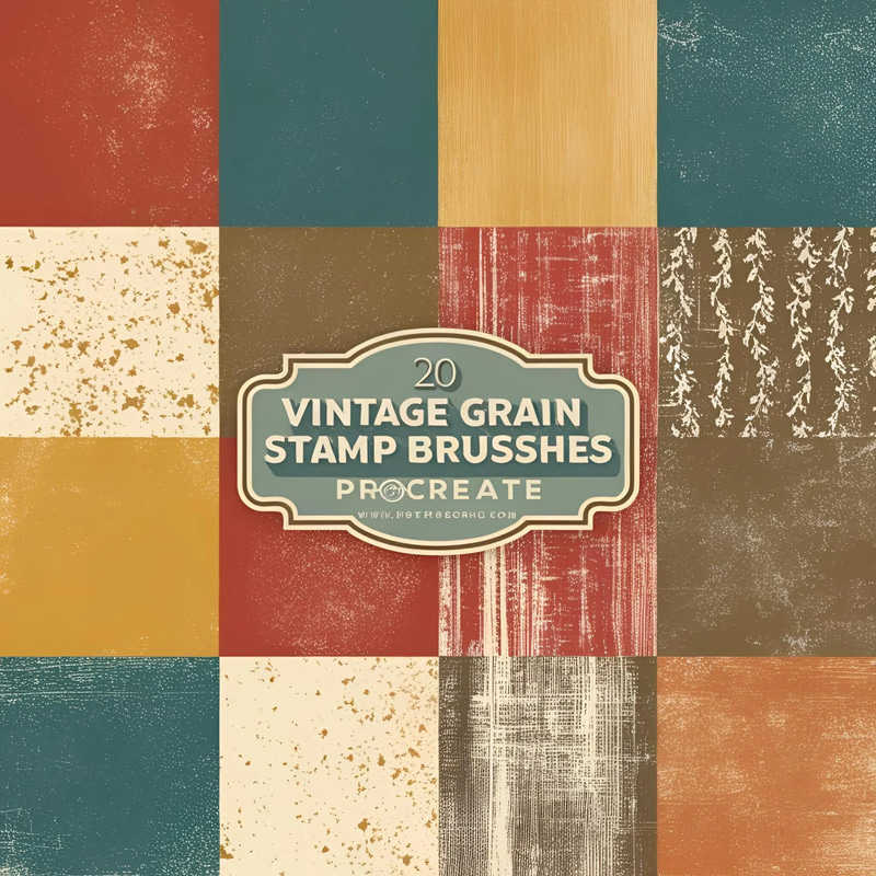 20 Vintage Grain Stamp Brushes Procreate - Premium Retro Texture Brushes for Creative Designers & Artists