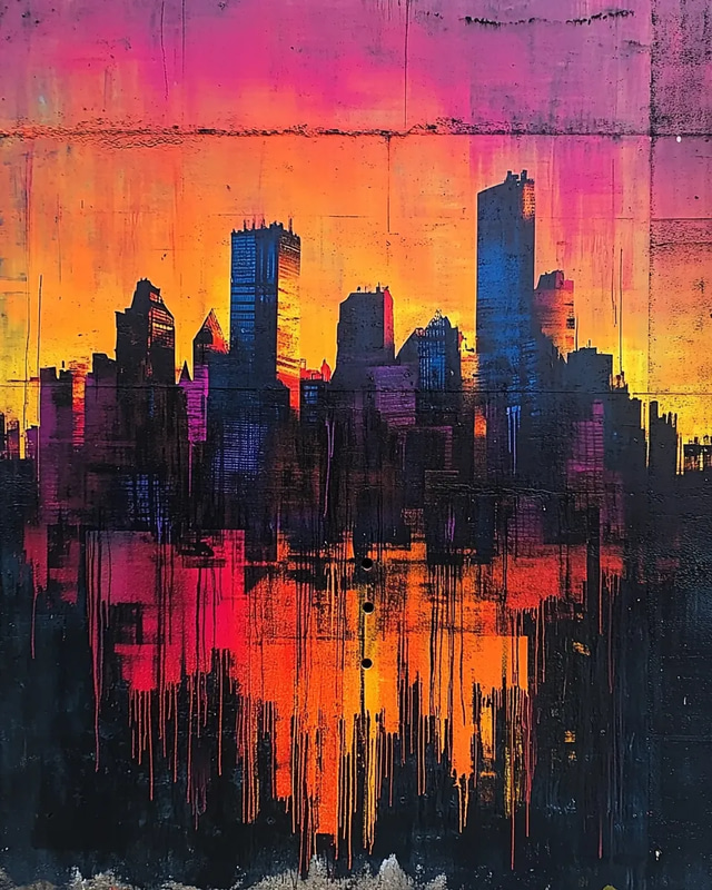 City Sunset Stencil Art - Urban Graffiti-Inspired Stencil Kit for Creative Street Art Projects