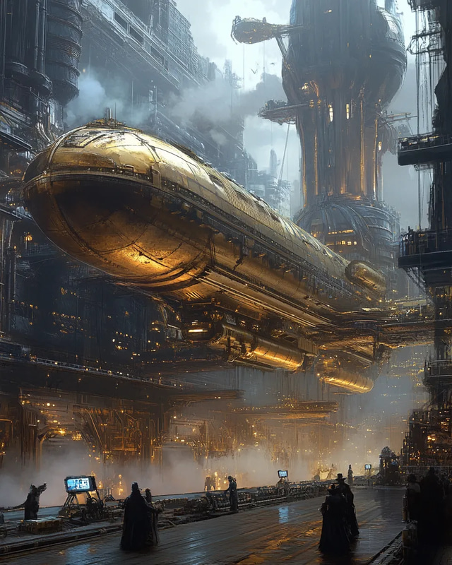 Victorian Steampunk Town with Smoke and Cogs - Atmospheric Sci-Fi Art for Creative and Commercial Use