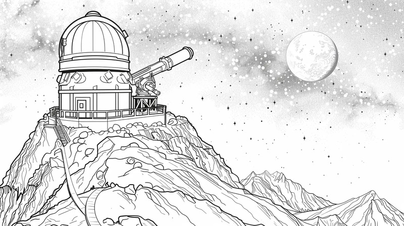 Observatory Coloring Page - Detailed Space & Astronomy Coloring Art for Creative Relaxation and Educational Fun