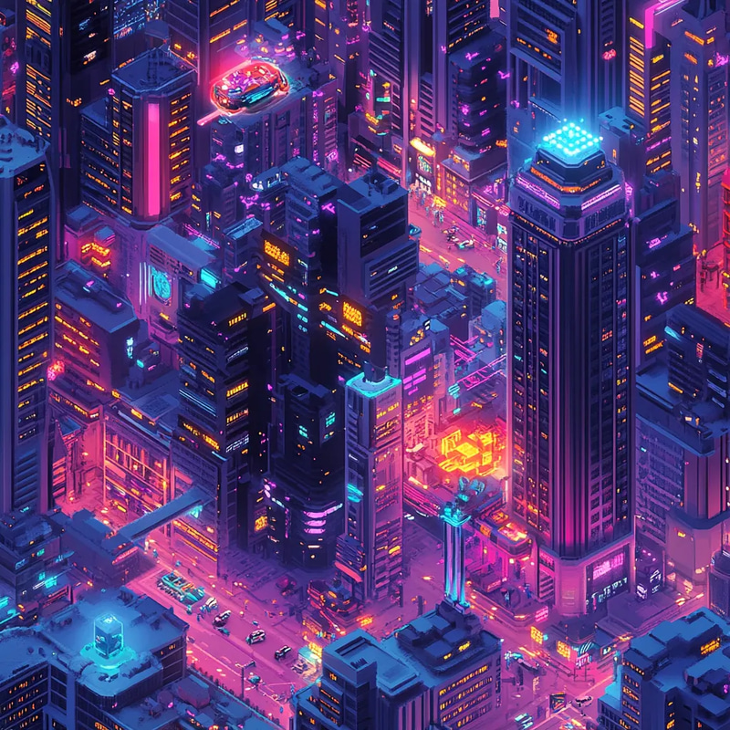 Futuristic Cityscape Isometric Art - Immersive Pixel Art for Creative Projects and Game Design