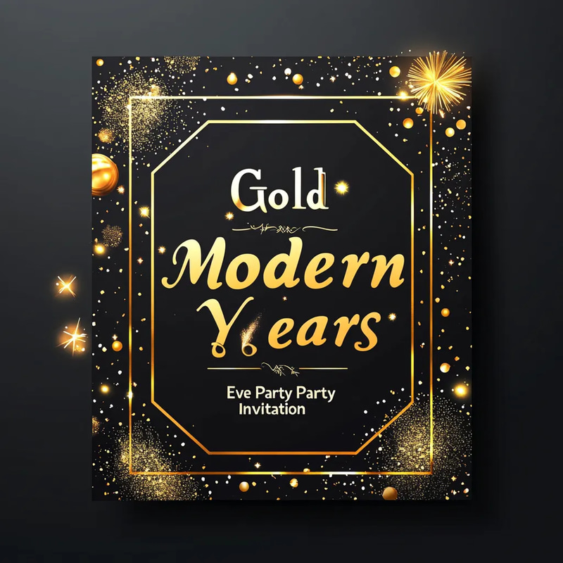 Gold Modern New Years Eve Party Invitation - Sleek Contemporary Design for Elegant Celebrations and Memorable Festivities