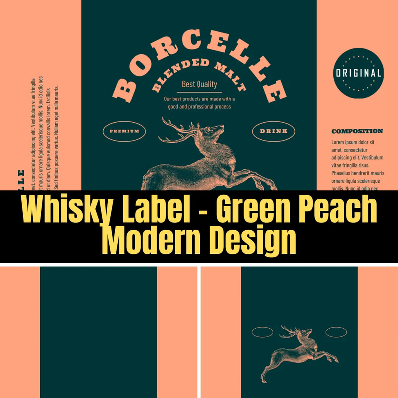 Whisky Label Green Peach Modern Design - Premium Retail Shipping Label Templates for Commercial Branding