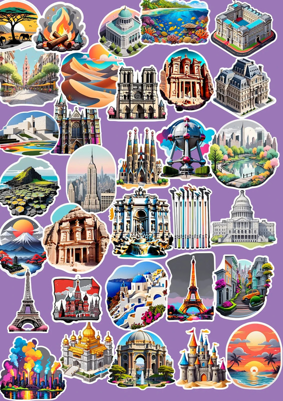 50 World Trails Travel Bundle - Vibrant Travel & Adventure Stickers for Creative Journeys and Branding