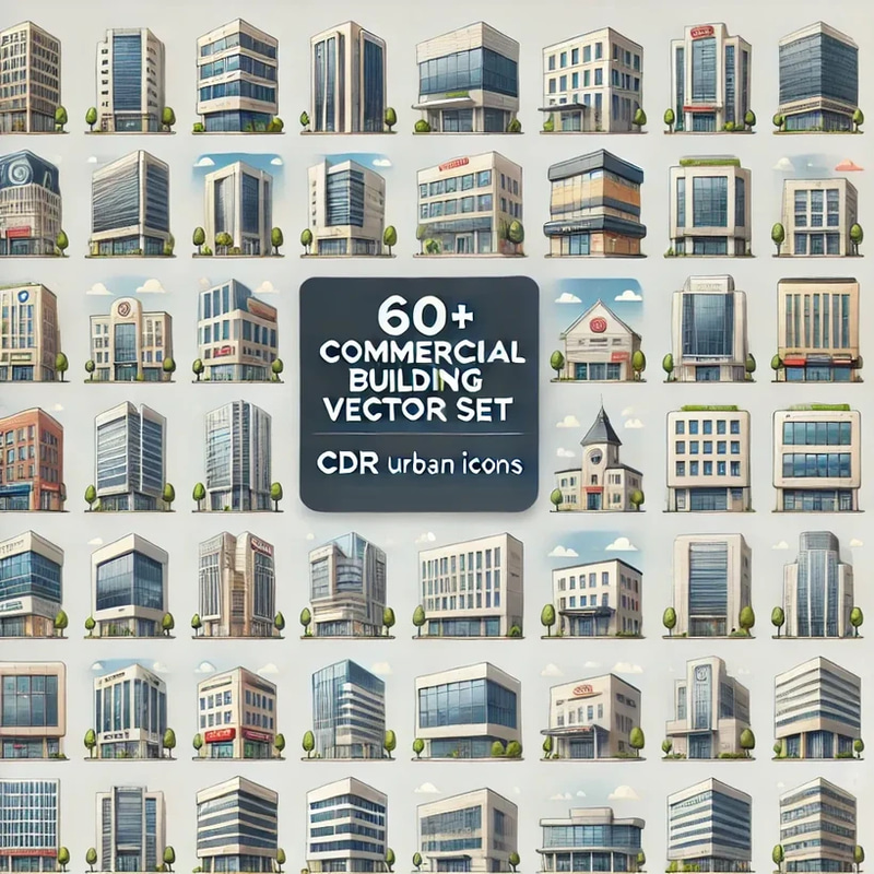 60+ Commercial Building Vector Set - Urban Architecture Icons for Designers and Marketers