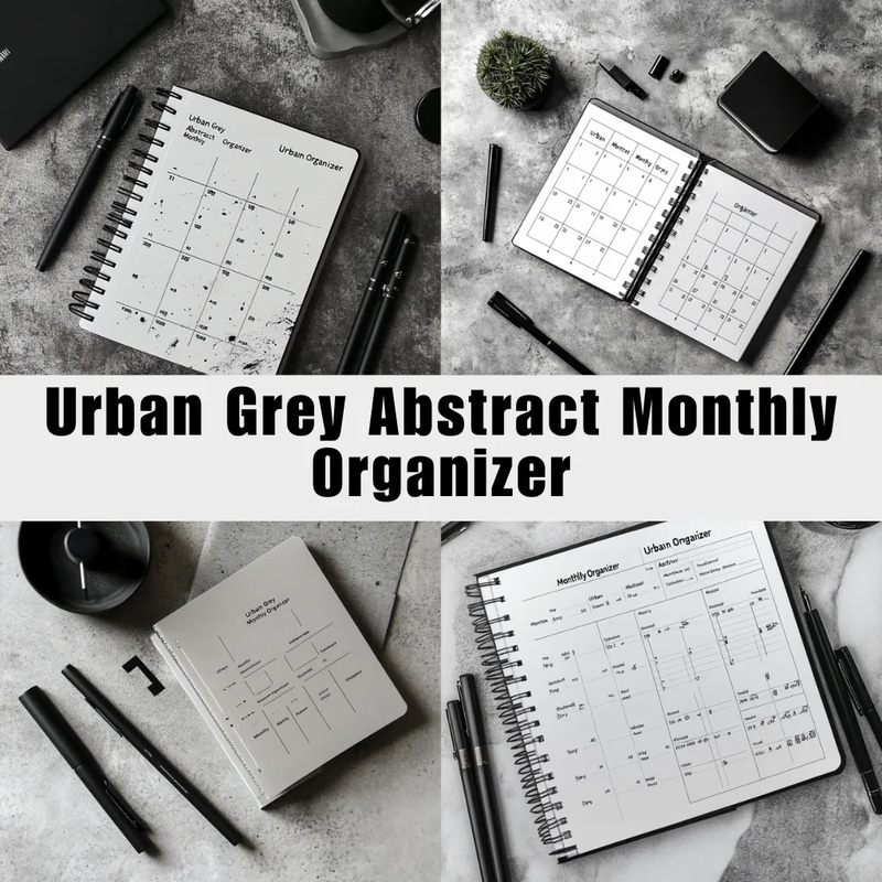 Urban Grey Abstract Monthly Organizer - Stylish Daily & Weekly Planner for Efficient Personal and Professional Time Management