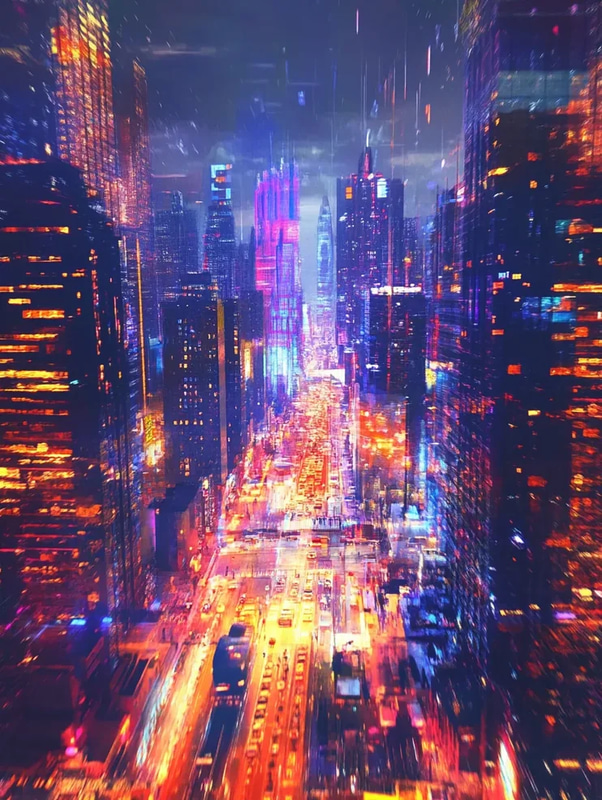 Vibrant Cityscape - Night Photography with Lights - Dynamic Urban Wall Art for Modern Spaces and Creative Interiors