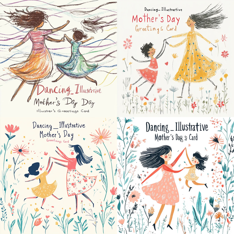 Dancing Illustrative Mother's Day Greetings Card - Elegant Hand-Drawn Design for Heartfelt Celebrations and Personal Connections