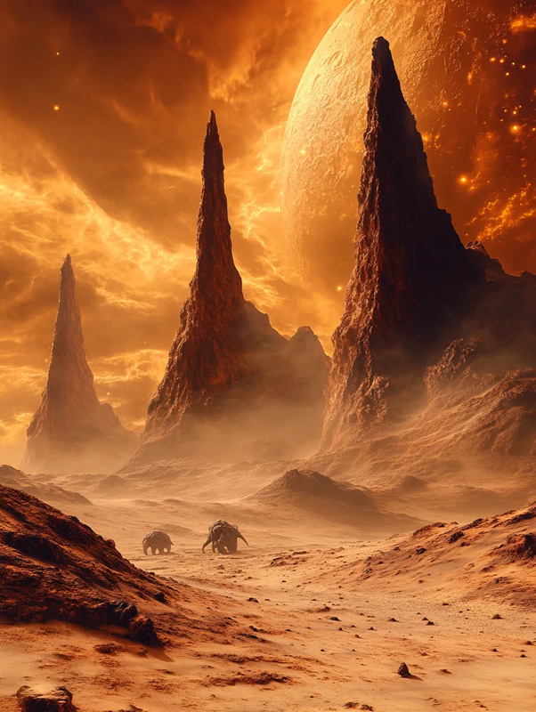 Alien Desert Planet - Sci-Fi Alien Landscape Art for Futuristic Worldbuilding and Creative Projects
