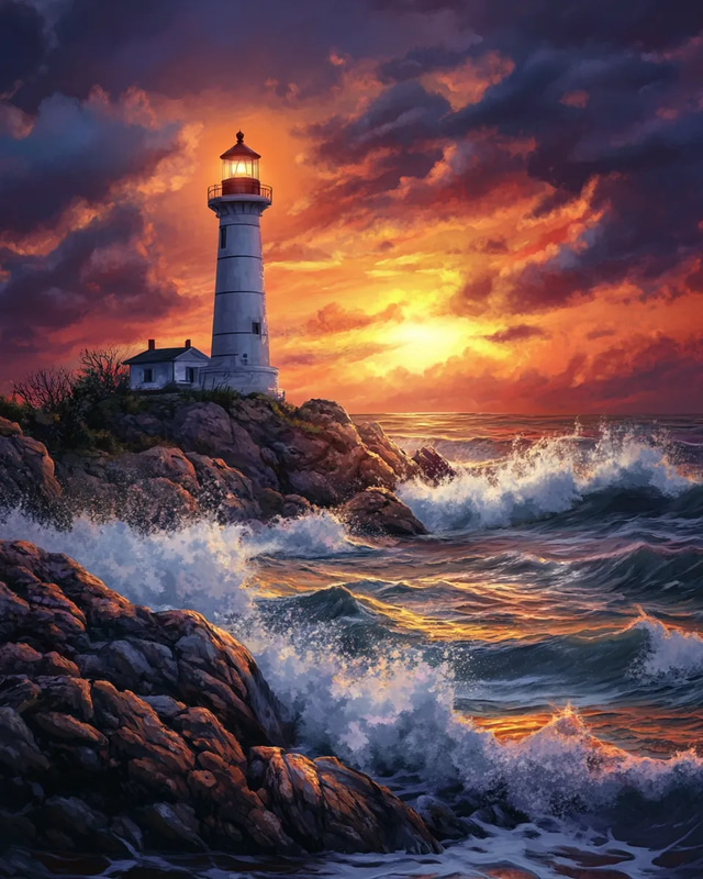 Coastal Lighthouse Scene - Serene Seascape Art for Tranquil Spaces and Creative Decor