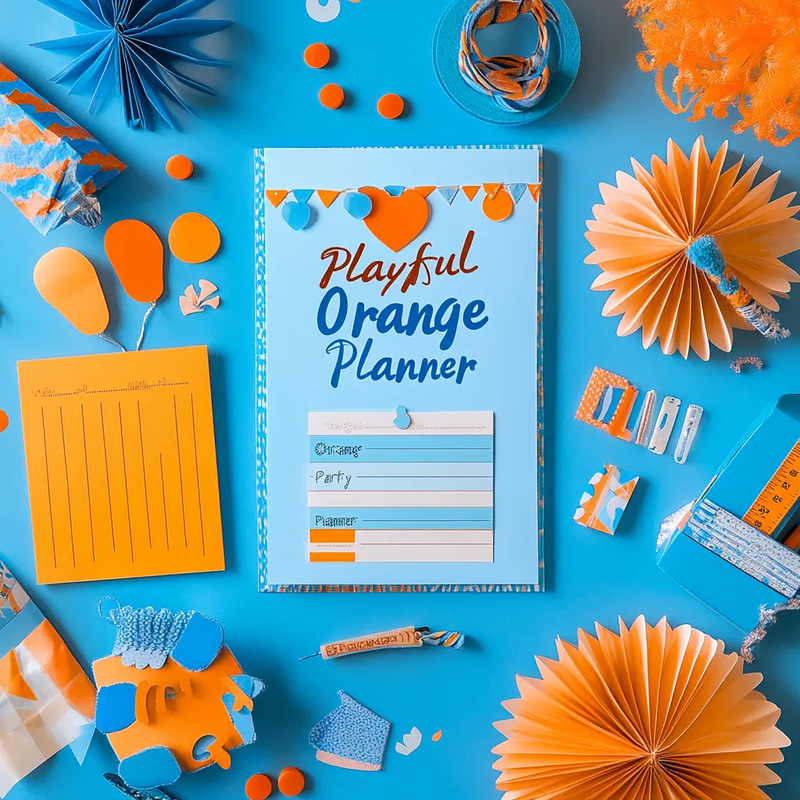 Playful Bash Blue Orange Party Planner - Vibrant Event Planning Templates for Memorable Celebrations and Seamless Organization