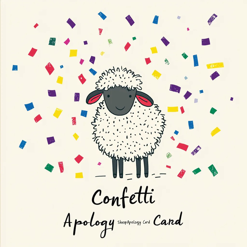 Confetti Sheep Playful Apology Card - Charming Greeting for Heartfelt, Lighthearted Reconciliation Moments