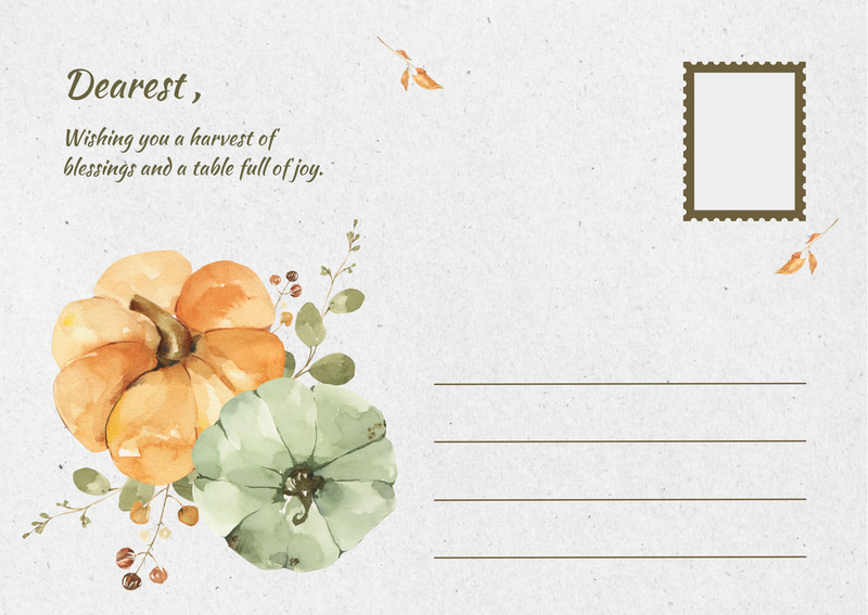 Green Illustration Happy Thanksgiving Postcard - Warm Autumn Greetings for Thoughtful Holiday Connections