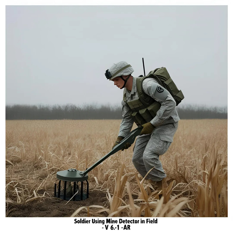 Soldier Using Mine Detector in Field - Cinematic Military Security Stock Video for Tactical and Training Use
