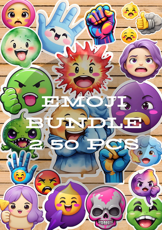 50 Emojis Collection Vibrant Sticker Set - Expressive Digital Stickers for Engaging Personal and Professional Messaging