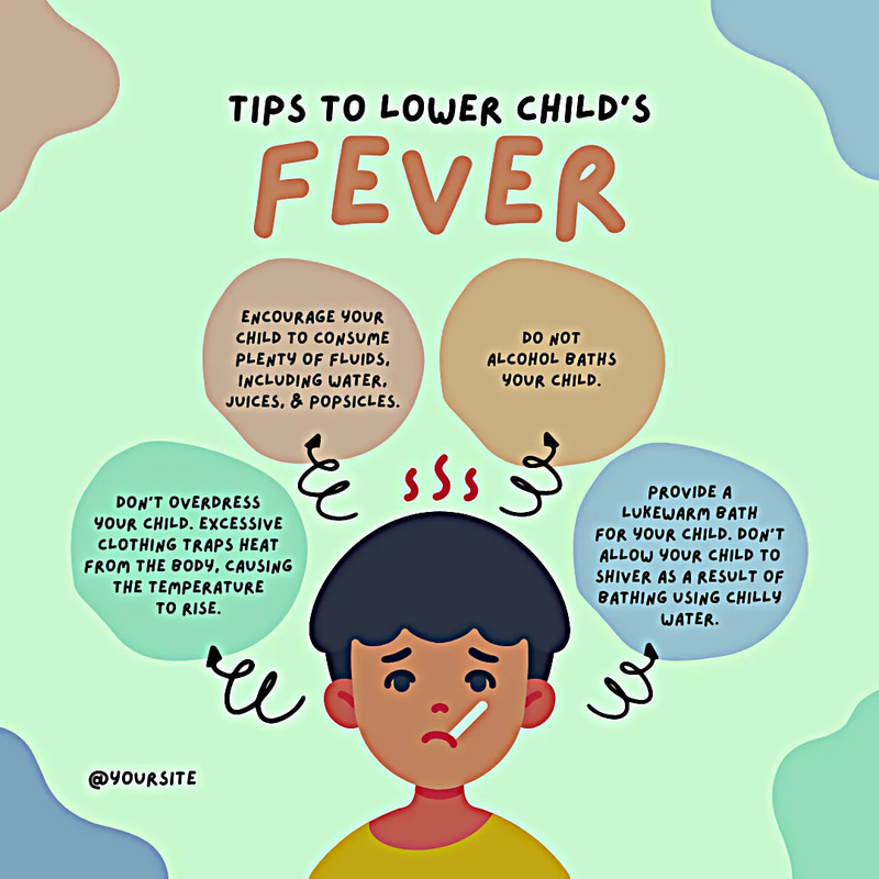 Lower Fever Tips - Colorful Child Health Instagram Post - Vibrant Wellness Template for Engaging Pediatric Social Media Content