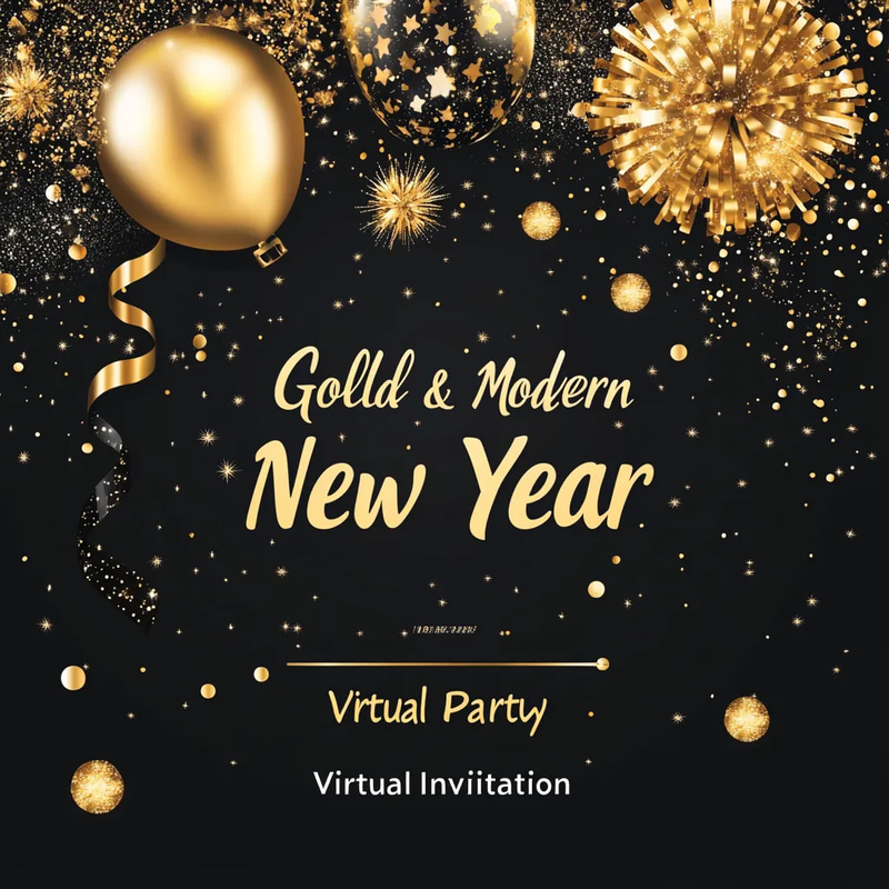 Gold & Black Modern New Year Party Virtual Invitation - Sleek Digital Invite for Stylish 2026 Celebrations and Online Events