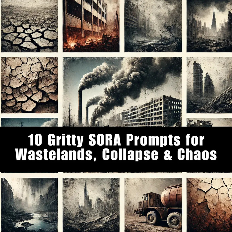 10 Gritty SORA Prompts for Wastelands Collapse & Chaos - Cinematic AI Video Prompts for Dramatic Post-Apocalyptic Visuals