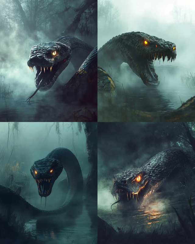 Terrifying Serpent Illustration - Dark Horror Creature Art for Spooky Visual Projects and Fantasy Design