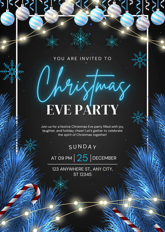 Blue White Modern Xmas Eve Invite - Sleek Holiday Invitation Design for Stylish Seasonal Celebrations