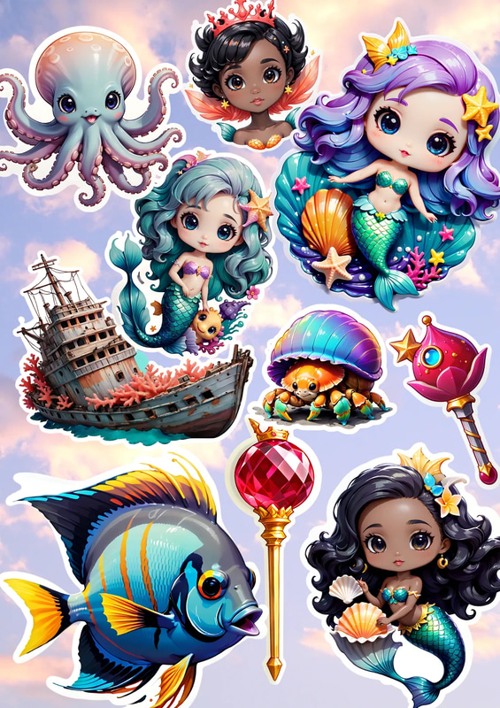 Mermaid World Underwater Pack - Vibrant Sea & Water-Themed Sticker Bundle for Creative Projects
