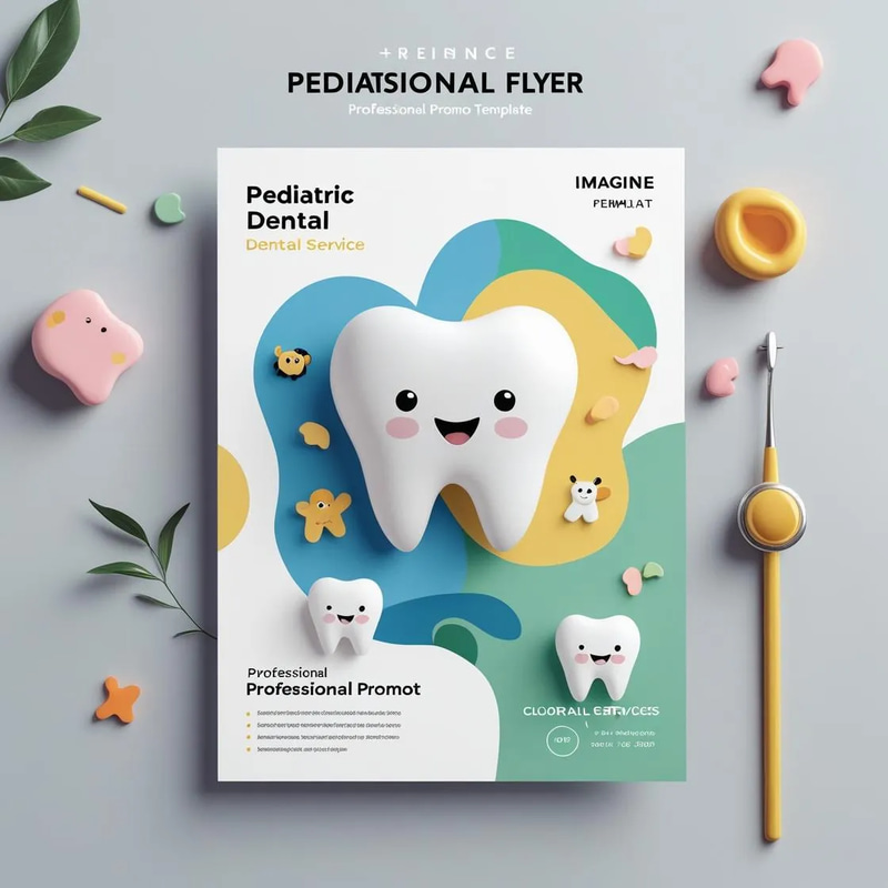 Pediatric Dental Flyer - Professional Promo Template AI+PNG - Clean Health Care Marketing Design for Pediatric Dentistry Campaigns