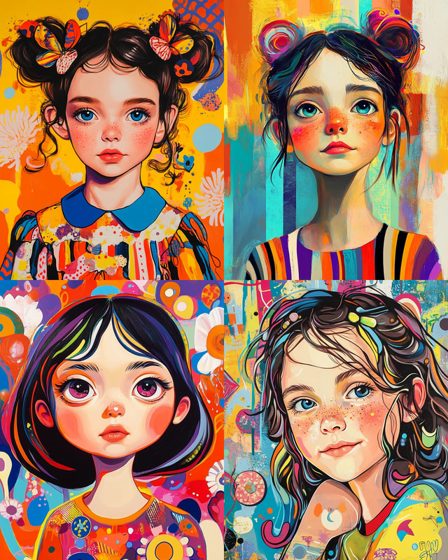 Playful Contemporary Portrait of a Young Girl - Vibrant Modern Portrait Art for Personal and Commercial Projects