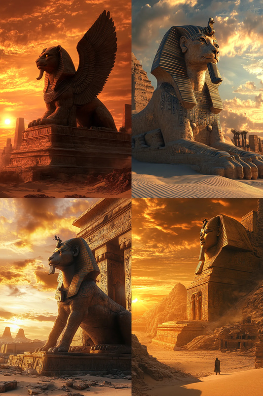 Powerful Sphinx Guarding a Secret - Dark Mythical Creature Art for Atmospheric Horror and Fantasy Projects
