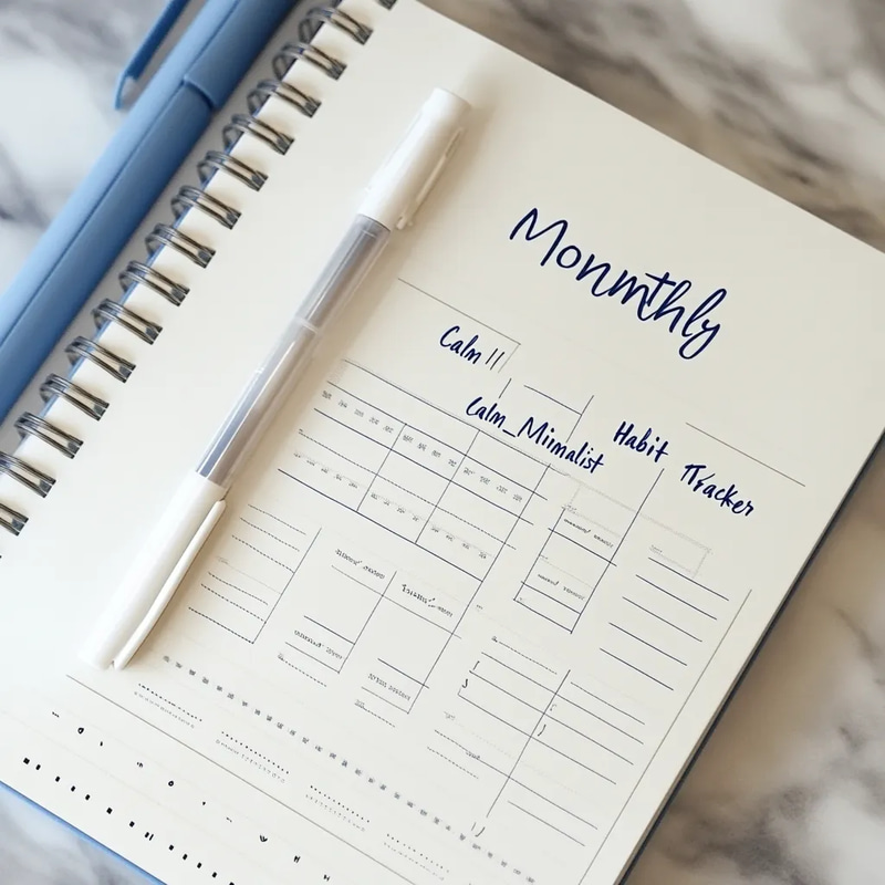 Monthly Calm Minimalist Habit Tracker - Streamlined Self-Care Planner for Mindful Productivity and Wellness