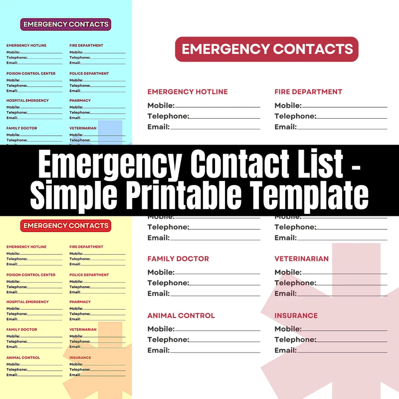 Emergency Contact List Simple Printable Template - Clean Medical Record Organizer for Health & Fitness Professionals